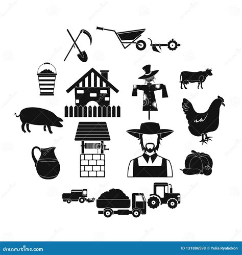 Iconos Simples Negros De La Granja Fijados Ilustración del Vector