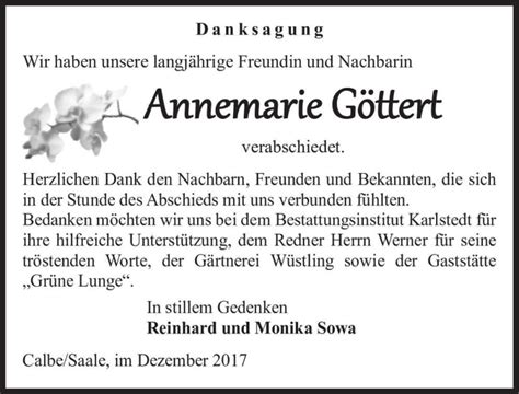 Traueranzeigen von Annemarie Göttert abschied nehmen de