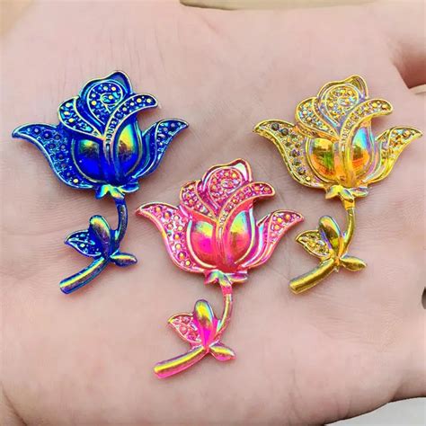 34 45mm 8pcs Rose Flower Shape Sew On Rhinestones AB Colour Resin