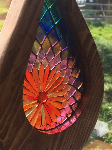 Stained Glass Mosaic Wood Framed Droplet Siobhan Allen