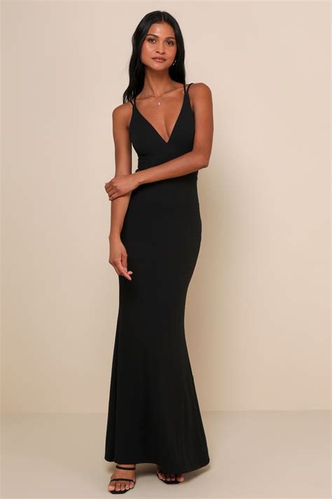 Sexy Black Maxi Strappy Back Dress Black Backless Gown Lulus