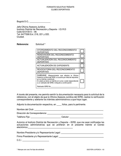 Solicitudtrmiteclubdeportivosv Formato Solicitud Tr Mite Clubes