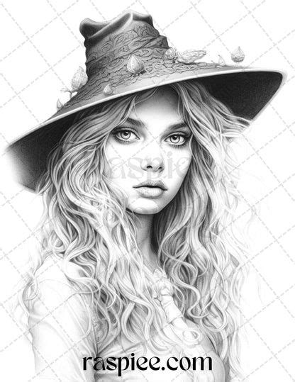 40 Beautiful Witches Grayscale Coloring Pages Printable For Adults Pd