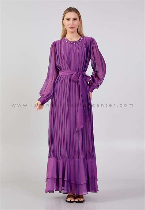 ECHO Long Sleeve Maxi Chiffon Column Regular Purple Evening Dress