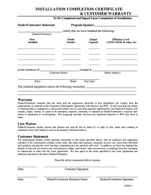 Certificate Of Installation Template Fill Online Printable Fillable