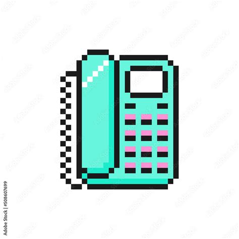 Retro landline phone with buttons icon in pixel art design isolated on ...