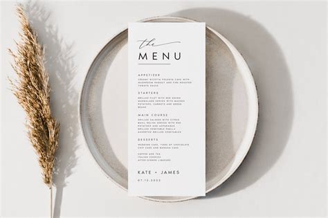 Minimalist Menu Template Printable Modern Simple Wedding Etsy