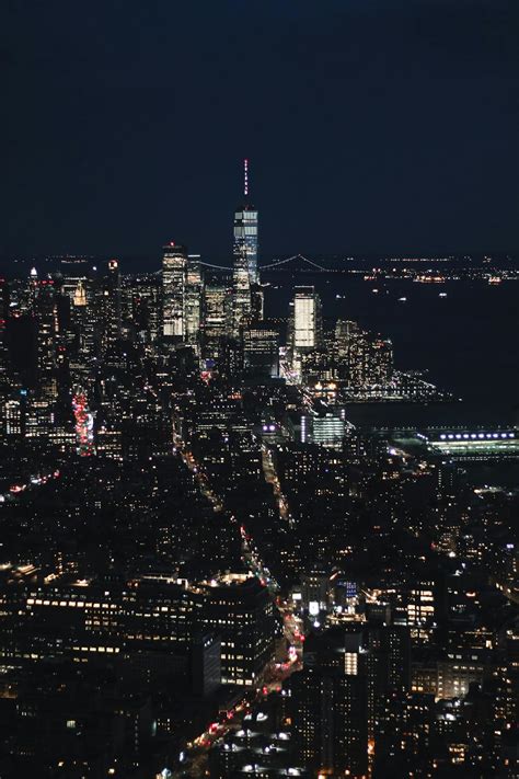 aerial view  city skyline  night time  stock photo