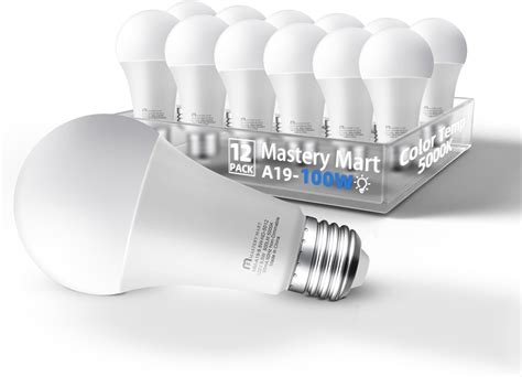 MASTERY MART A19 Light Bulbs 100W Equivalent 5000K Daylight White