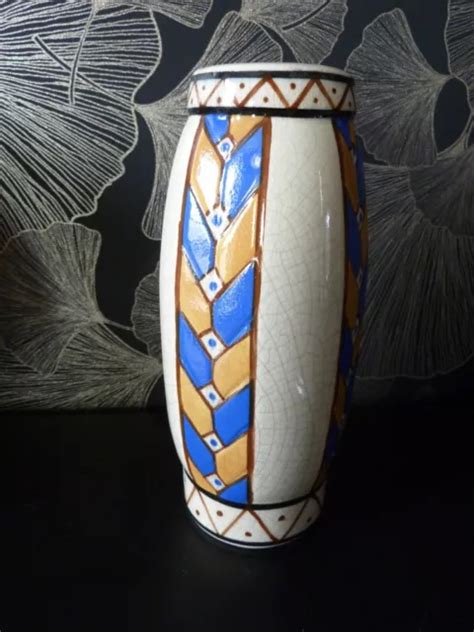 RARE VASE CÉRAMIQUE Faïence Craquelé Art Déco 1930 numéroté EUR 70 00