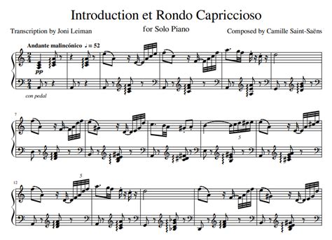 Camille Saint Saëns Introduction et Rondo Capriccioso Solo Piano