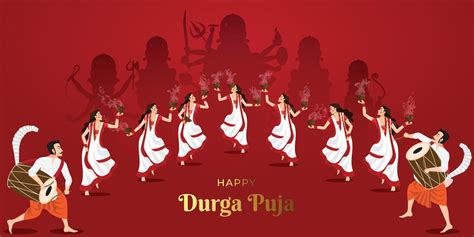 Illustration of ladies in Happy Durga puja and Playing Dhunuchi Nach in ...