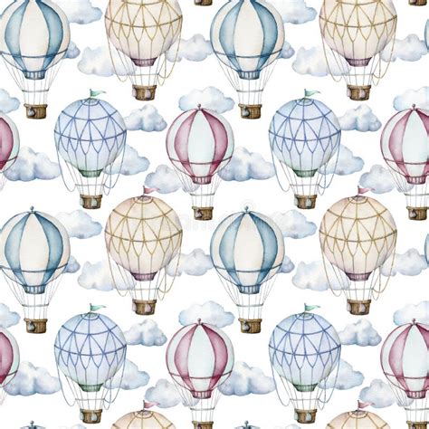 Watercolor Hot Air Balloons Background Stock Illustrations 613