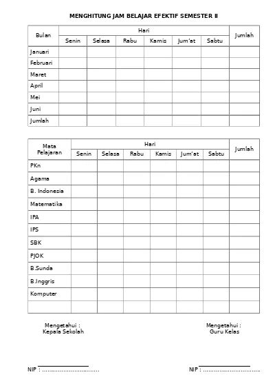 Menghitung Jam Belajar Efektif Semester Ii