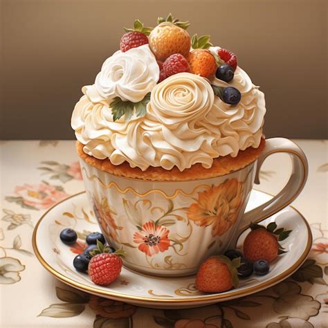 Premium Ai Image There Is A Cupcake With Whipped Cream And Berries On