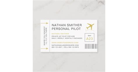 Private Jet Pilot Travel Planner Boarding Pass Business Card Zazzle