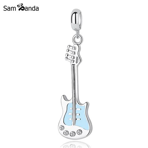 New 925 Sterling Silver Electric Guitar Pendant Charm Beads Fit Pandora