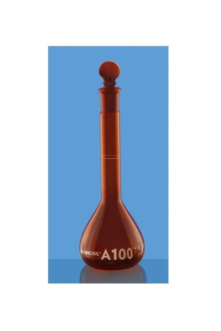 Borosil Volumetric Flask Nabl Certified Class A Amber With