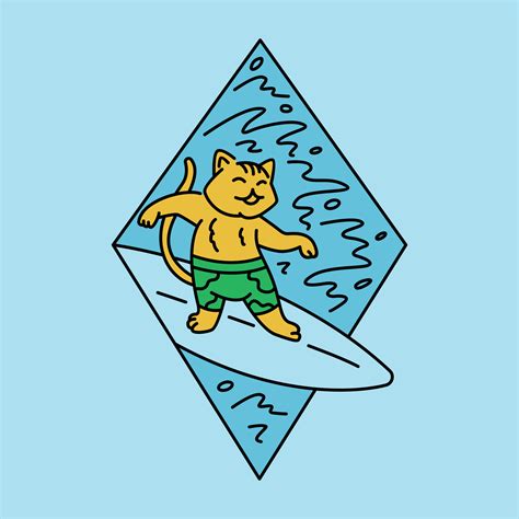 Cute Cat Surfing With Surfboard On The Beach 1 47191186 Vector Art At