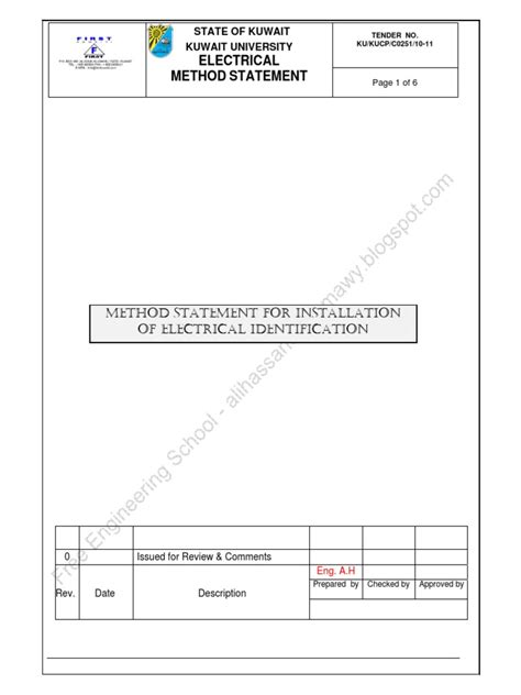 Method Statement For Installation Of Electrical Identification Pdf