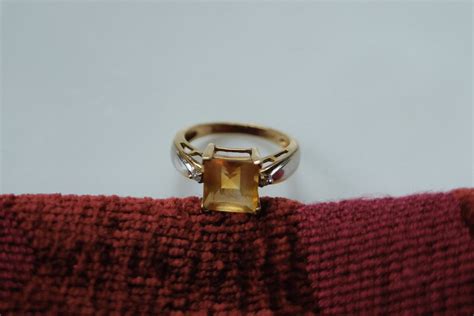 Preowned 10k Gold Two Tone Diamond Accented Citrine Ring Size 525 Etsy