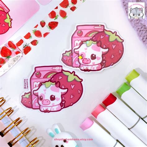 Strawberry Cow Sticker Strawberry Milk Cottagecore Stickers Harajuku