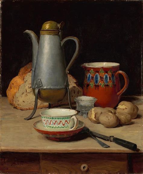 Still Life Coffee And Potatoes Oil On Canvas Albert Anker R