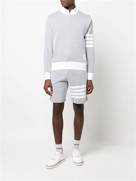 Thom Browne Bar Stripe Seersucker Shorts Grey Farfetch