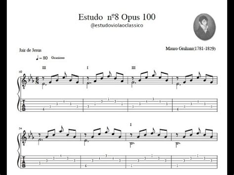 Estudo nº8 Grazioso da Opus 100 de Mauro Giuliani para violão clássico