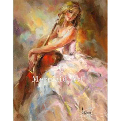 Hand Painted Lady Playing Violin Oil Painting Modern Wall Decoration