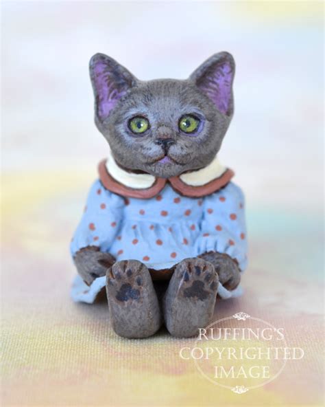 Polly Miniature Russian Blue Cat Art Doll Handmade Original One Of A