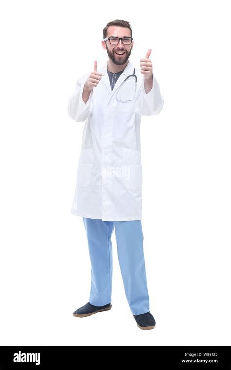 In Full Growth Smiling Male Doctor Showing Thumbs Up Stock Photo Alamy