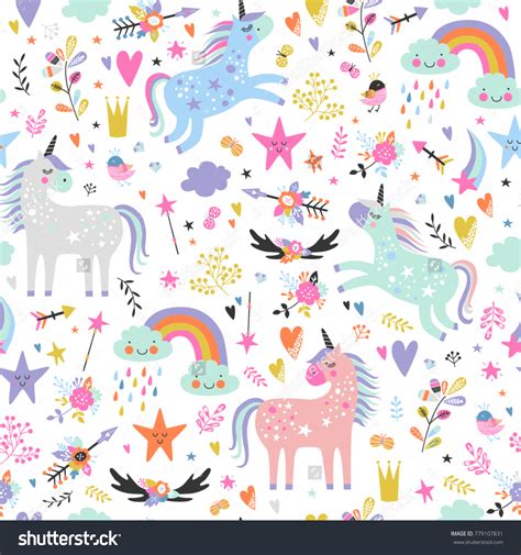 Seamless Pattern Unicorns Stock Vector Royalty Free