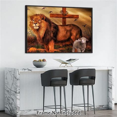 Canvas Wall Art Lion Lamb And Cross Canvas Print Artwork Christian