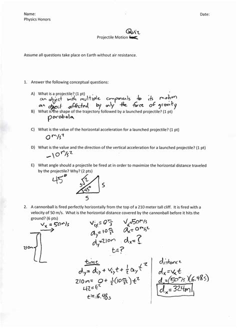 Projectile Motion Quiz MM S Website