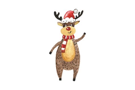 Reindeer Wearing Santa Hat Watercolor Style Svg Cut File By Creative