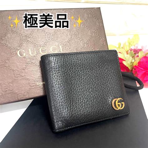 極美 Gucci 二つ折り財布 Ggマーモント ロゴ金具 ブラック