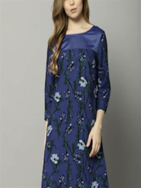 Buy Marks And Spencer Women Blue And Green Printed A Line Dress Dresses