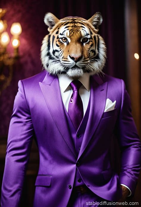 elegant tiger  purple suit stable diffusion