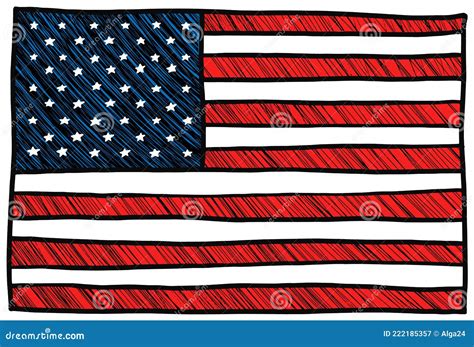 Sketch Usa Flag United States Of America Doodle Hand Drawn Stock