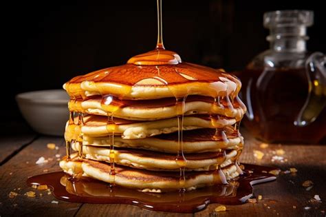Premium Photo Morning Delight Stack Of Hot Pancakes With Sticky Syrup