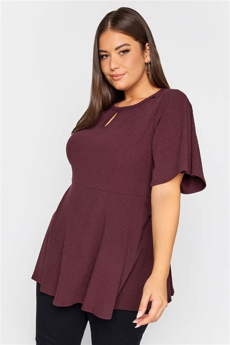 Yours Plus Size Burgundy Red Keyhole Peplum Top Yours Clothing