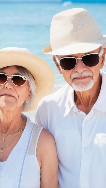 Premium Photo Old Couple Wearing Sunglasses At Beach