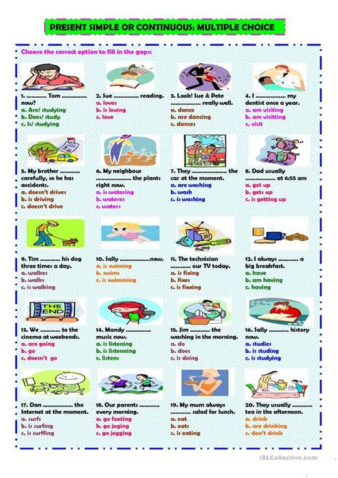 Present Simple Or Continuous Multiple Choice English Esl Worksheets For Distance Learning And