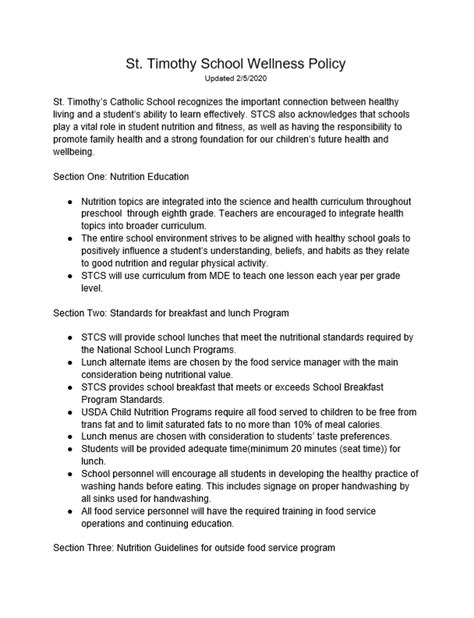 Wellness Policy 2020 St Timothy S School