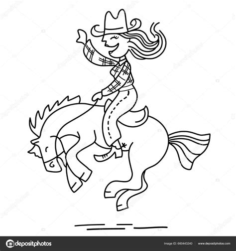 Cowgirl Ryttare Tecknad Vektor Illustration Isolerad Vitt Vektor Rolig