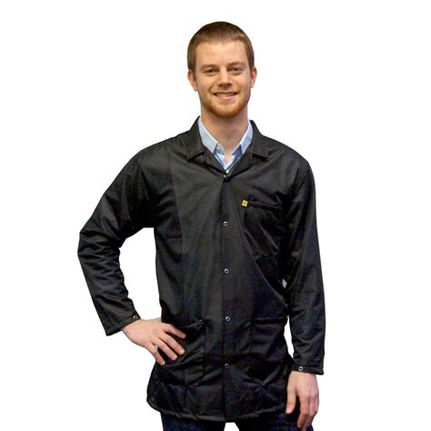 ESD Jackets With Medium Weight Fabric A Lapel Collar And A Three Snap