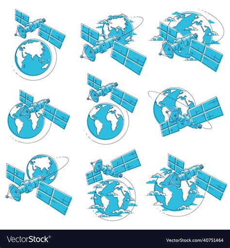 Satellites flying orbital flight around earth Vector Image