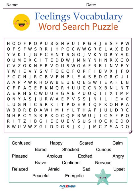 Feelings And Emotions Word Search Printable Printable Word Searches