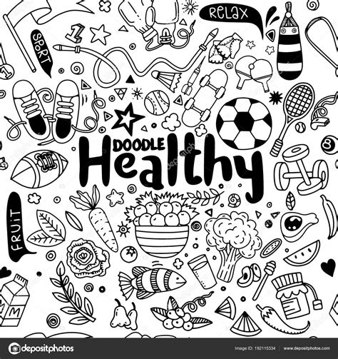 Healthy Lifestyle Concept Hand Drawn Vector Illustration Set Of Stock